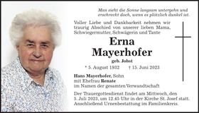 Traueranzeige Erna Mayerhofer