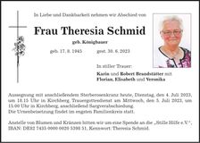 Traueranzeige Theresia Schmid