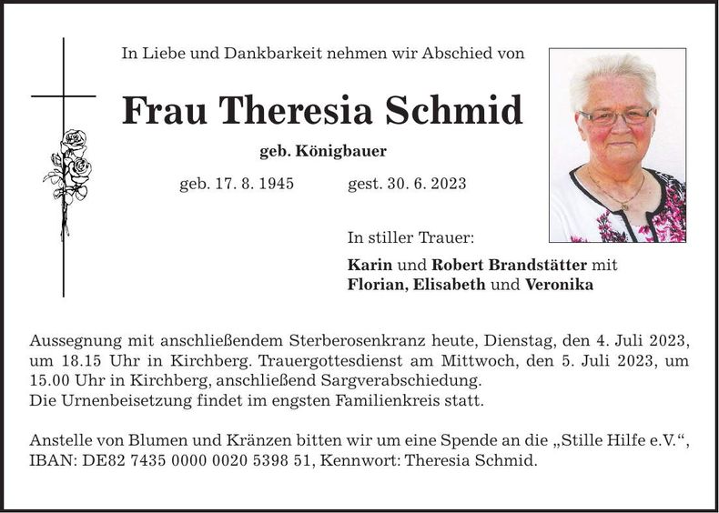 Traueranzeige Theresia Schmid