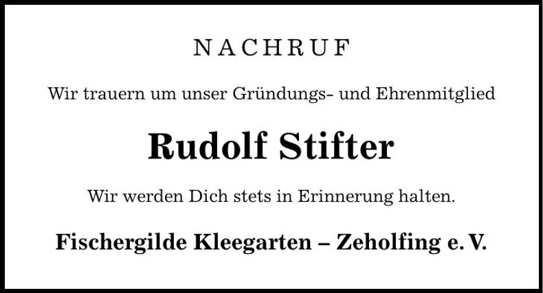 Traueranzeige Rudolf Stifter
