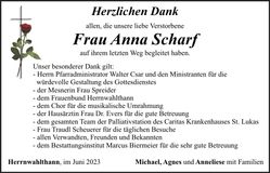 Traueranzeige Anna Scharf