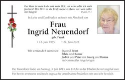 Traueranzeige Ingrid Neuendorf