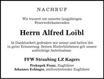 Traueranzeige Alfred Loibl