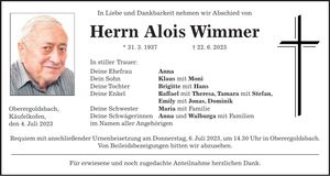 Traueranzeige Alois Wimmer