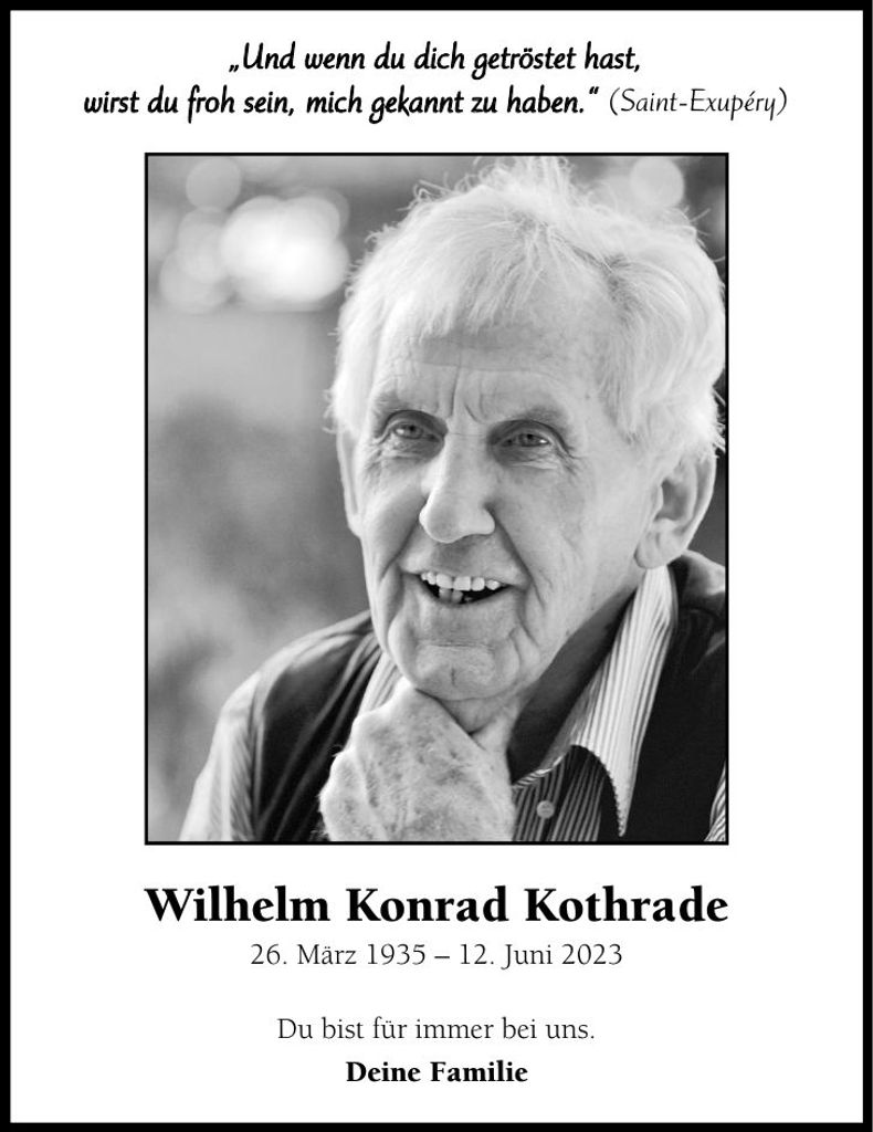Traueranzeige Wilhelm Konrad Kothrade