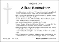 Traueranzeige Alfons Baumeister