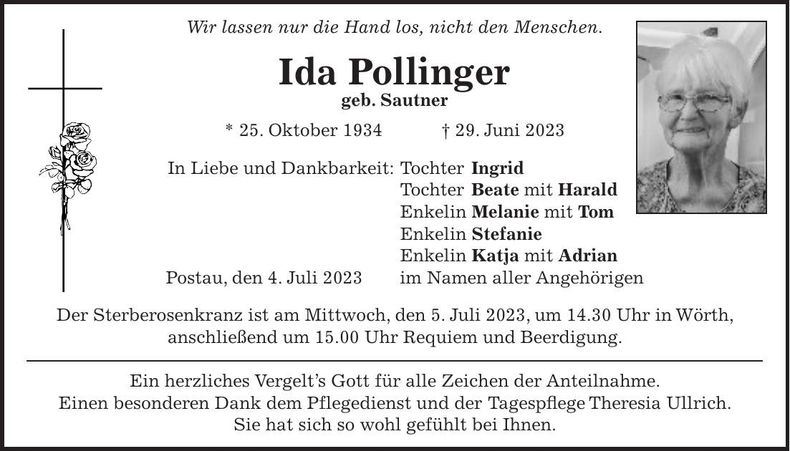Traueranzeige Ida Pollinger