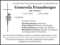 Traueranzeige Genovefa Fraunhofer