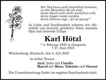 Traueranzeige Karl Hötzl