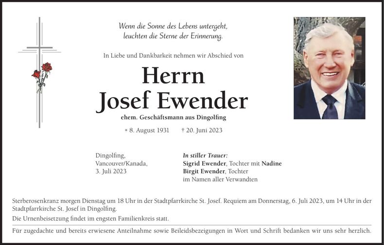 Traueranzeige Josef Ewender