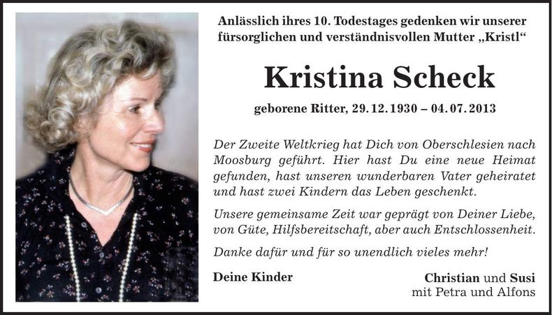 Traueranzeige Kristina Scheck