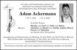 Traueranzeige Adam Ackermann