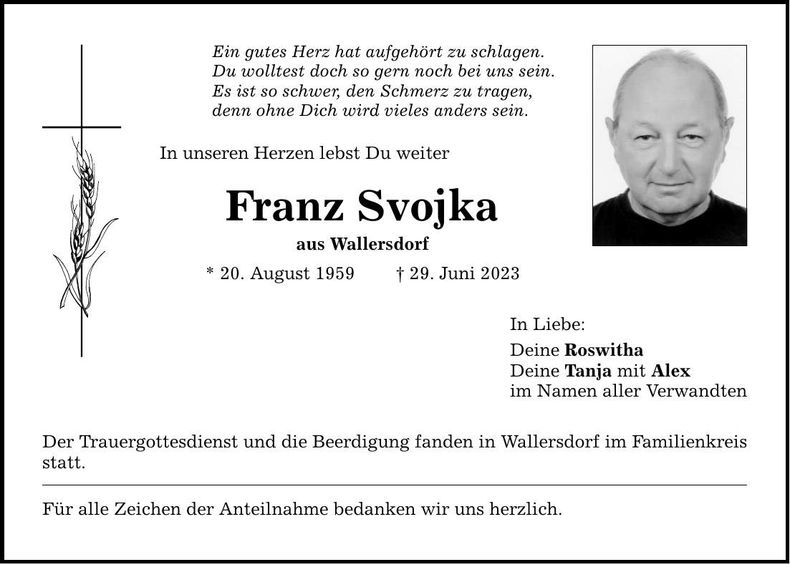 Traueranzeige Franz Svojka