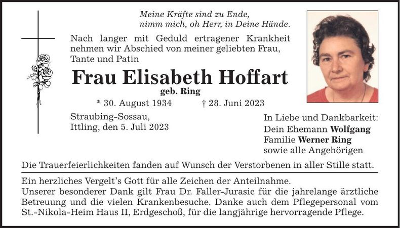 Traueranzeige Elisabeth Hoffart