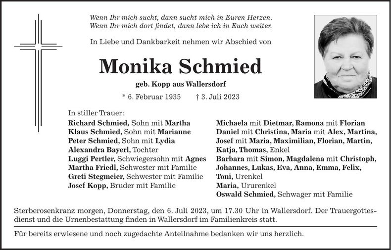 Traueranzeige Monika Schmied
