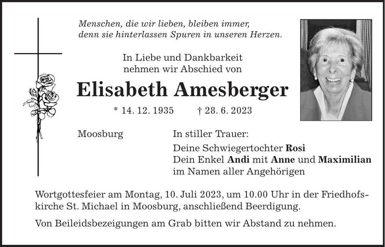 Traueranzeige Elisabeth Amesberger