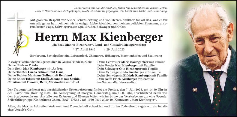 Traueranzeige Max Kienberger