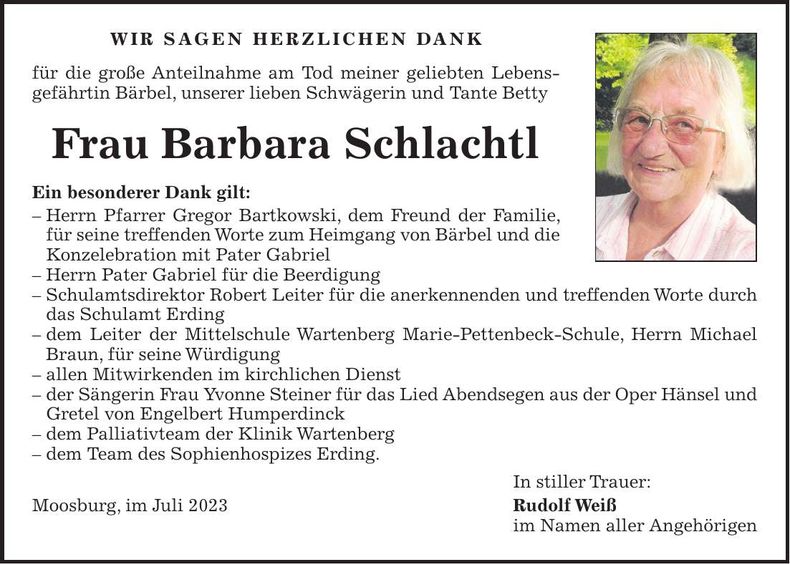 Traueranzeige Barbara Schlachtl