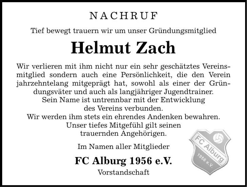 Traueranzeige Helmut Zach