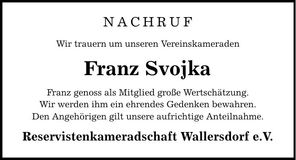 Traueranzeige Franz Svojka