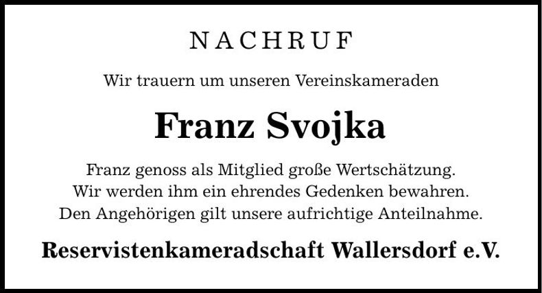 Traueranzeige Franz Svojka