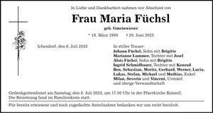 Traueranzeige Maria Füchsl