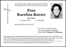 Traueranzeige Karolina Kurzer