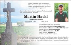 Traueranzeige Martin Hackl