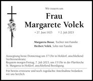 Traueranzeige Margarete Volek