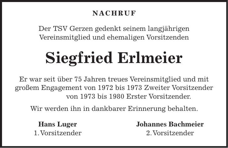 Traueranzeige Siegfried Erlmeier