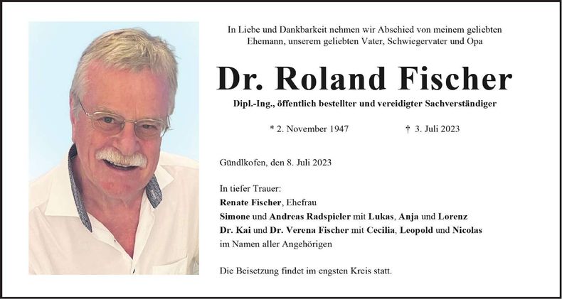 Traueranzeige Roland Fischer