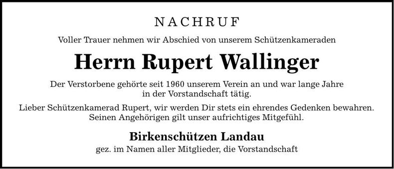Traueranzeige Rupert Wallinger