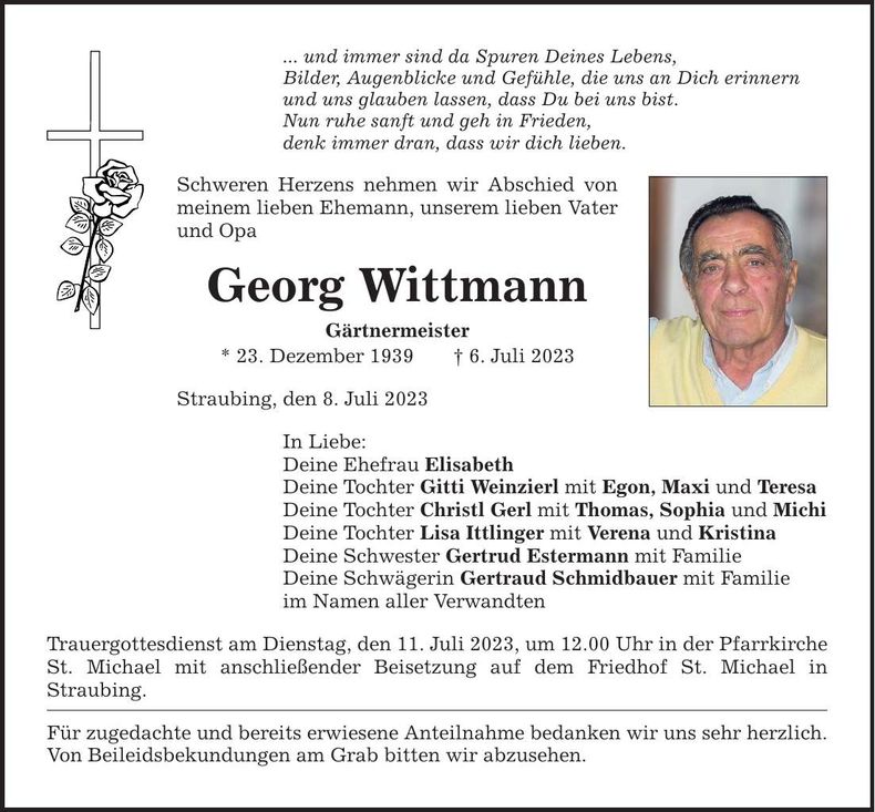 Traueranzeige Georg Wittmann