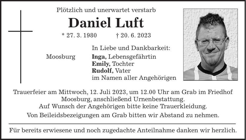 Traueranzeige Daniel Luft