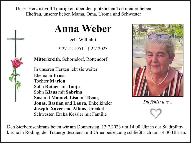 Traueranzeige Anna Weber