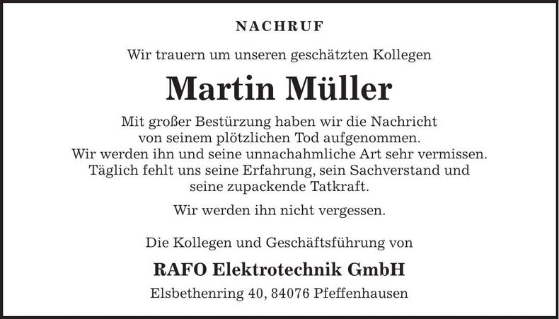 Traueranzeige Martin Müller