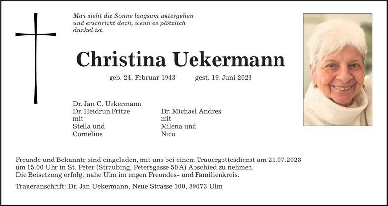 Traueranzeige Christina Uekermann