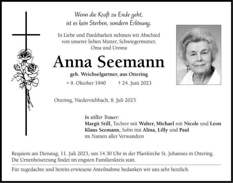 Traueranzeige Anna Seemann