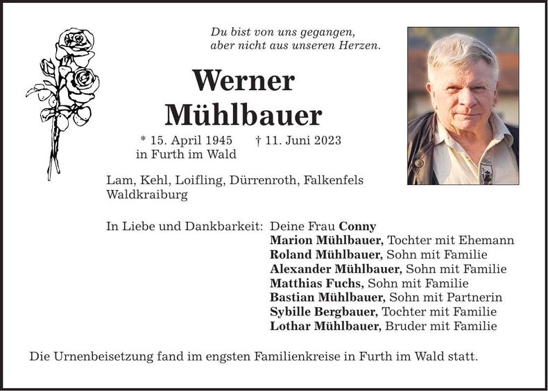 Traueranzeige Werner Mühlbauer