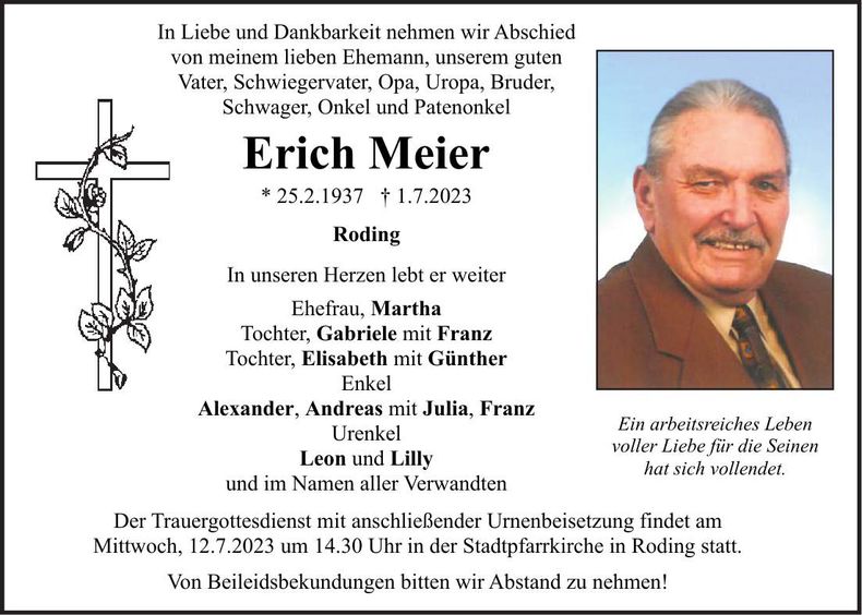 Traueranzeige Erich Meier