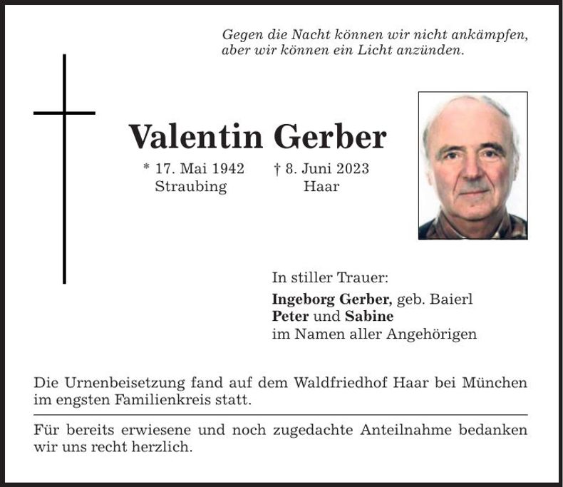 Traueranzeige Valentin Gerber