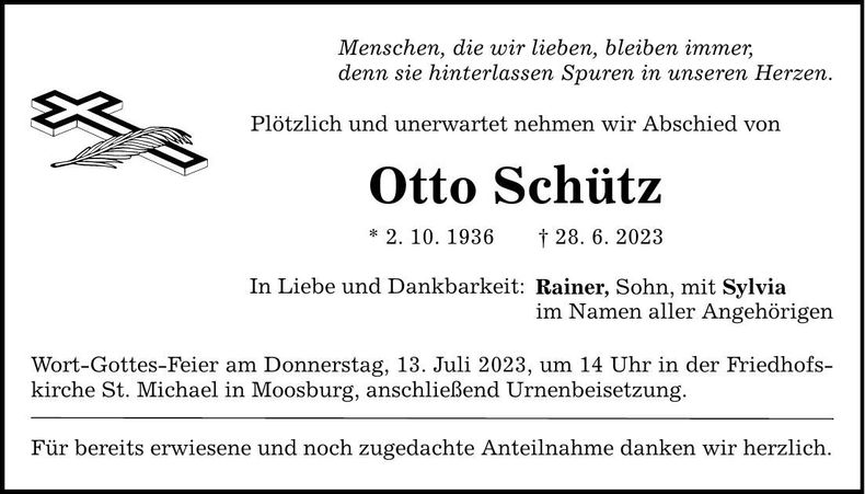 Traueranzeige Otto Schütz
