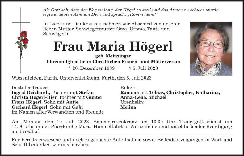 Traueranzeige Maria Hörgerl