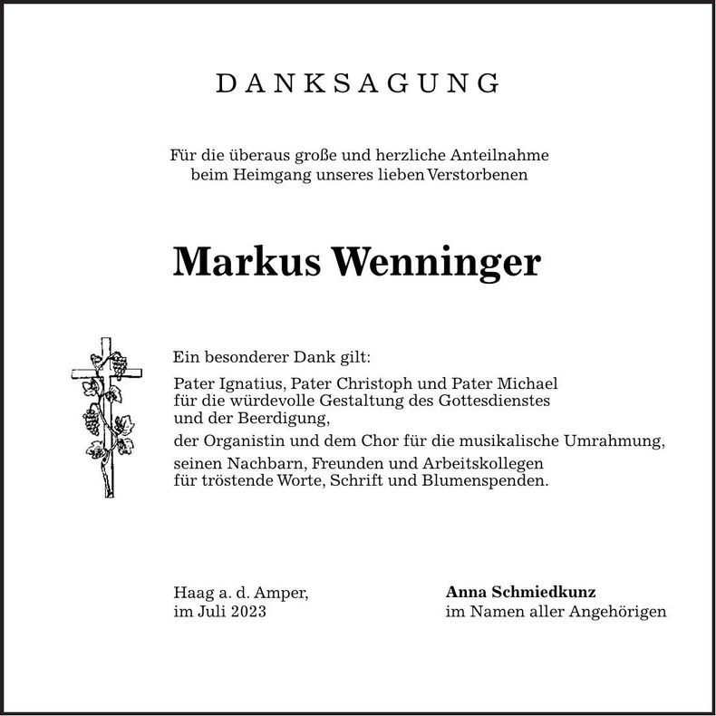 Traueranzeige Markus Wenninger