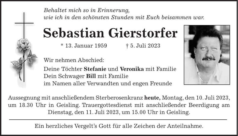 Traueranzeige Sebastian Gierstorfer