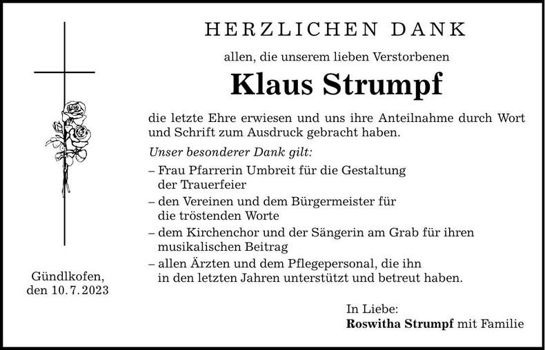 Traueranzeige Klaus Strumpf