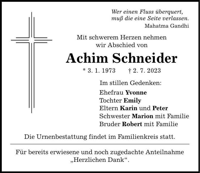 Traueranzeige Achim Schneider
