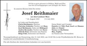 Traueranzeige Josef Reithmaier