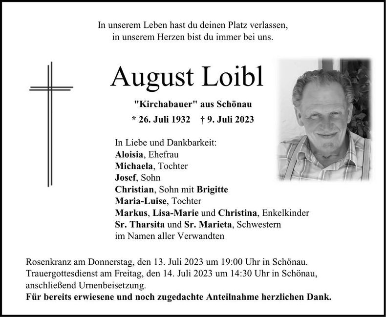 Traueranzeige Loibl August