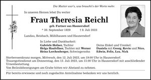 Traueranzeige Theresia Reichl